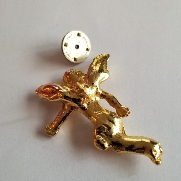 Relisted - Vintage angel brooch pin gold tone cherub on my shoulder religious - Picture 8 of 9